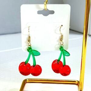 Acrylic Cherry Fruit Drop Earrings Rockabilly Pinup Retro Cherry Dangle Earrings